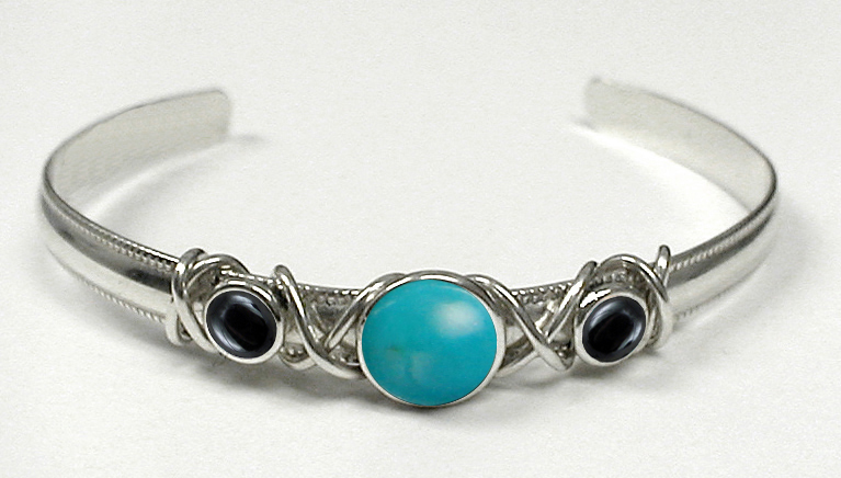 Sterling Silver Hand Made Cuff Bracelet With Turquoise And Hematite